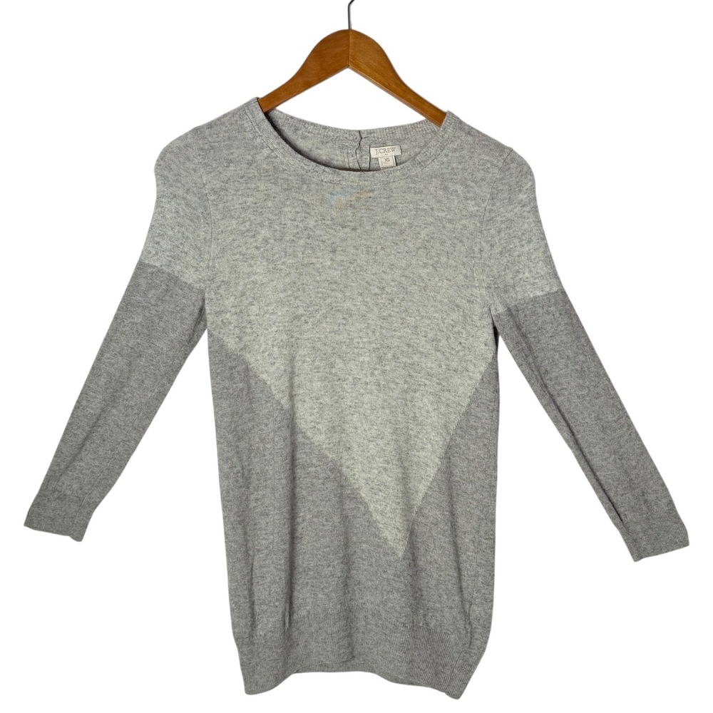 J Crew Merino Wool Blend‎ Colorblock Sweater XS Gray Button Back Minimalist Cozy
